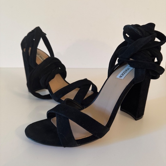 Steve Madden Christey Black Suede Ankle Tie Sandals US10 - Picture 2 of 10